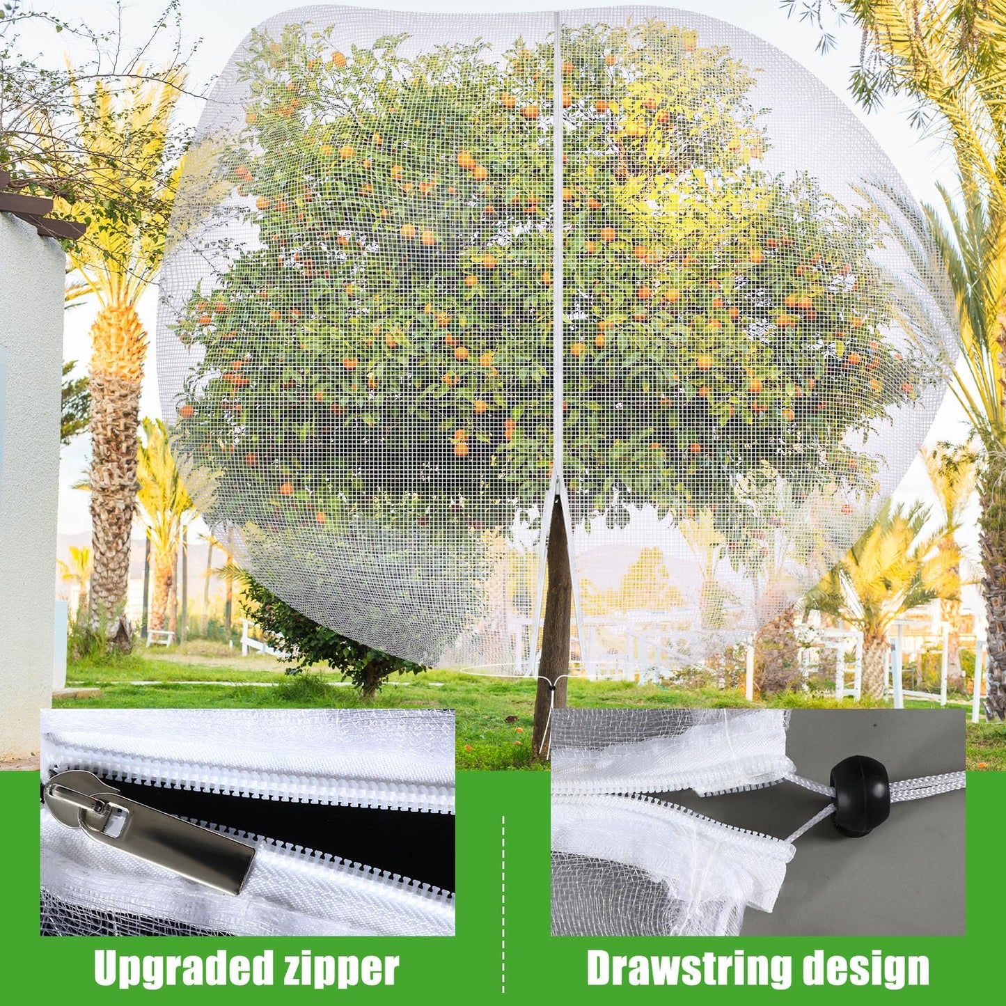 Vincreem 12 x 12 ft Large Fruit Tree Netting for Protecting Fruit from Squirrels Birds Bug Deer & Rat Garden Mesh Netting with Zipper and Drawstring Heavy Duty Tree Covers for Garden Bushes