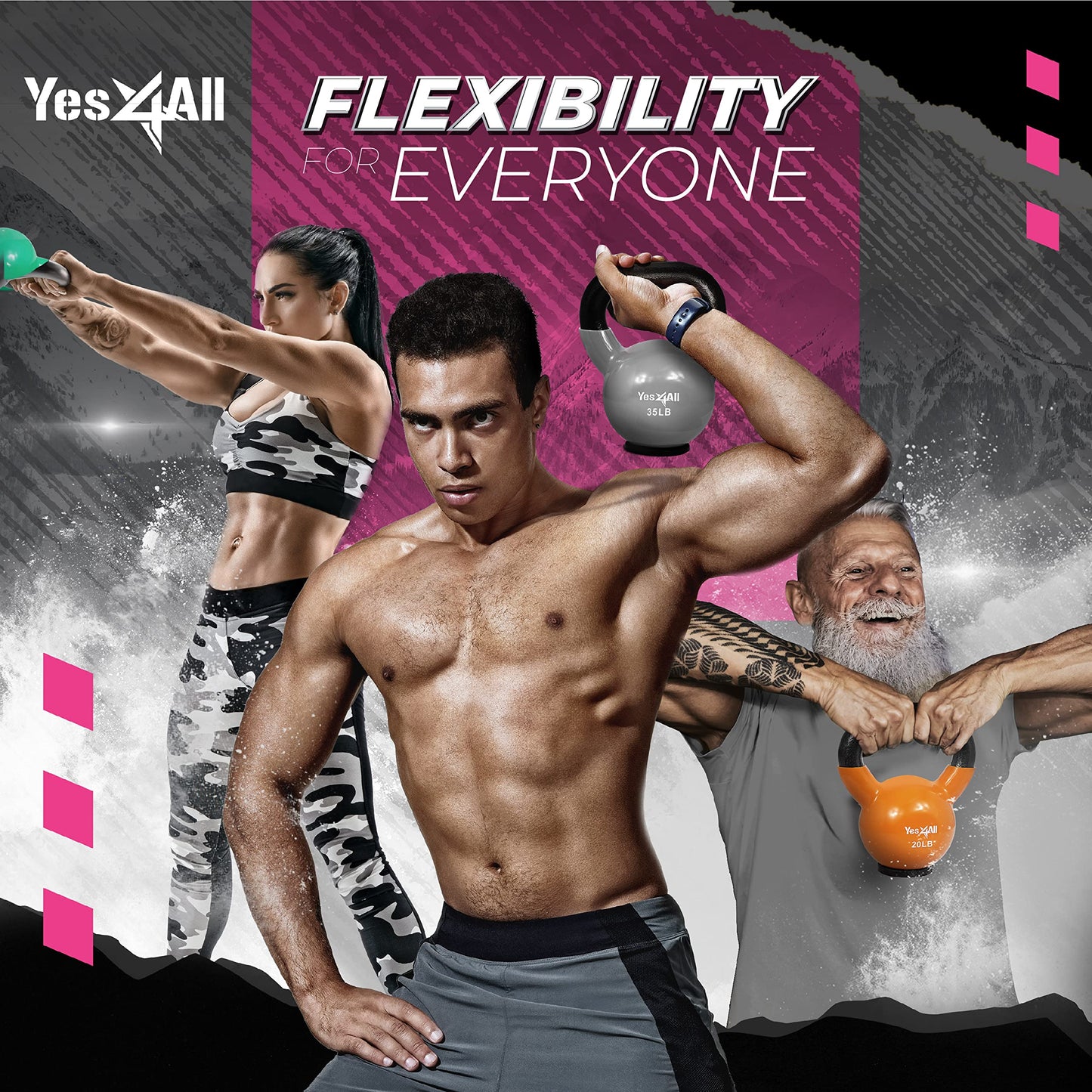 Yes4All Kettlebells Rubber Base, Kettlebell Set for Women, Strength Training Kettlebells Weights (10-65 lbs)