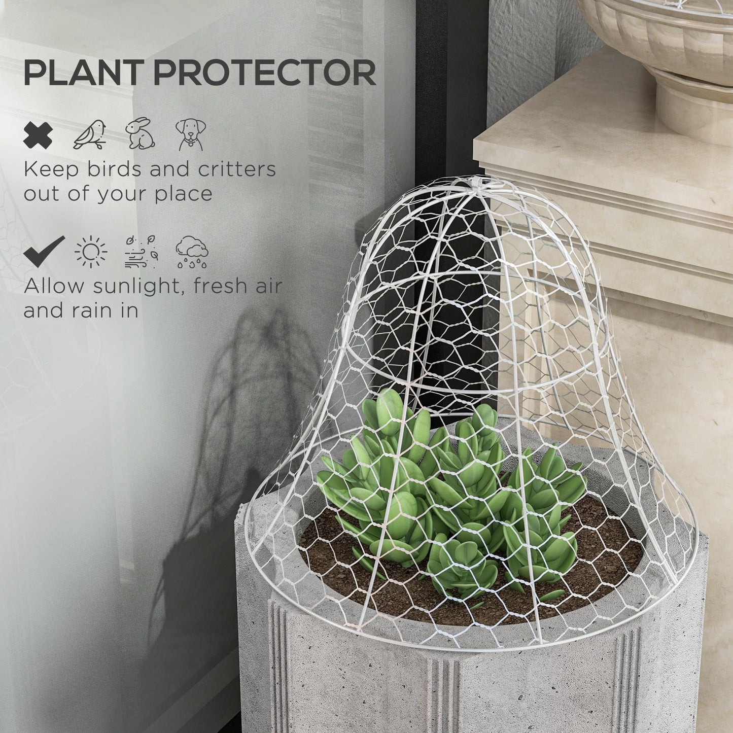 6-Pack Garden Chicken Wire Cloche, 16" x 13" – Metal Plant Protectors, Stackable Crop Cages, White, Animal Barrier for Outdoor Gardens