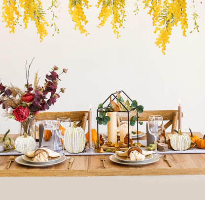 Gift Boutique Set of 3 White Gold Beaded Pumpkins Fall Harvest Home Décor for Thanksgiving Tabletop, Mantle, Shelf, Kitchen, Office, Tiered Tray