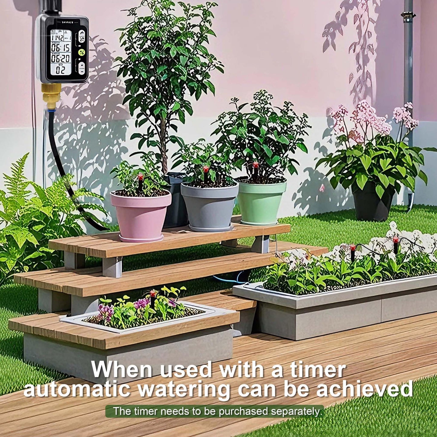 Torioweg Brass Connector Drip Irrigation System, Quick-Connect Garden Watering System Kit with Adjustable 360° Umbrella & Drip Emitters for Greenhouse, Garden Grid, Lawn, Potted Plant (15FT+ 50FT)