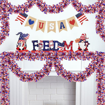 50 FT 4th of July Tinsel Garland, Red White and Blue Patriotic Flags Garland for Home Party Holiday Celebration for 250th Anniversary Memorial Day Independence Day 4th of July Decorations