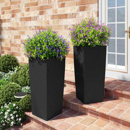 Vigo huseeo 23in Tall Planter Set of 2, Large Self Watering Pots for Indoor/Outdoor Plants with Drain Holes, Water Level Monitor, Inner Bucket for Front Porch Patio, Black Rattan