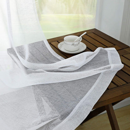 KOUFALL White Semi Sheer Curtains 63 Inch Length for Bedroom Pair Set 2 Panels Rod Pocket Translucent Light Filtering Faux Linen Textured Solid Privacy Curtains Sheer for Closet Wide 52x63 in Long