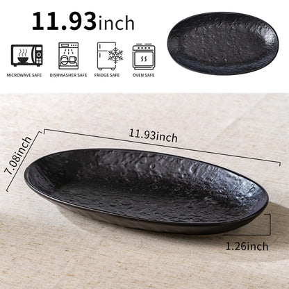 Caigmo Serving Platter Oval Plates Premium Ceramic 12-Inch Set Serving Dishes for Entertaining– Textured Matte Finish | Modern Dinnerware for Elevated Dining (2-Pack Black)