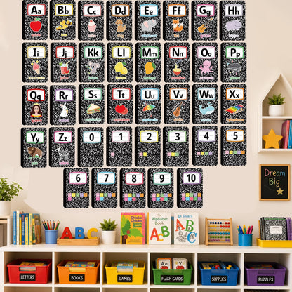 Composition Alphabet Bulletin Board Set ABC Alphabet Poster Classroom Decor Composition Letters 0-10 Numbers Bulletin Board Educational learning posters for School Office Home Chalkboard Wall Decor