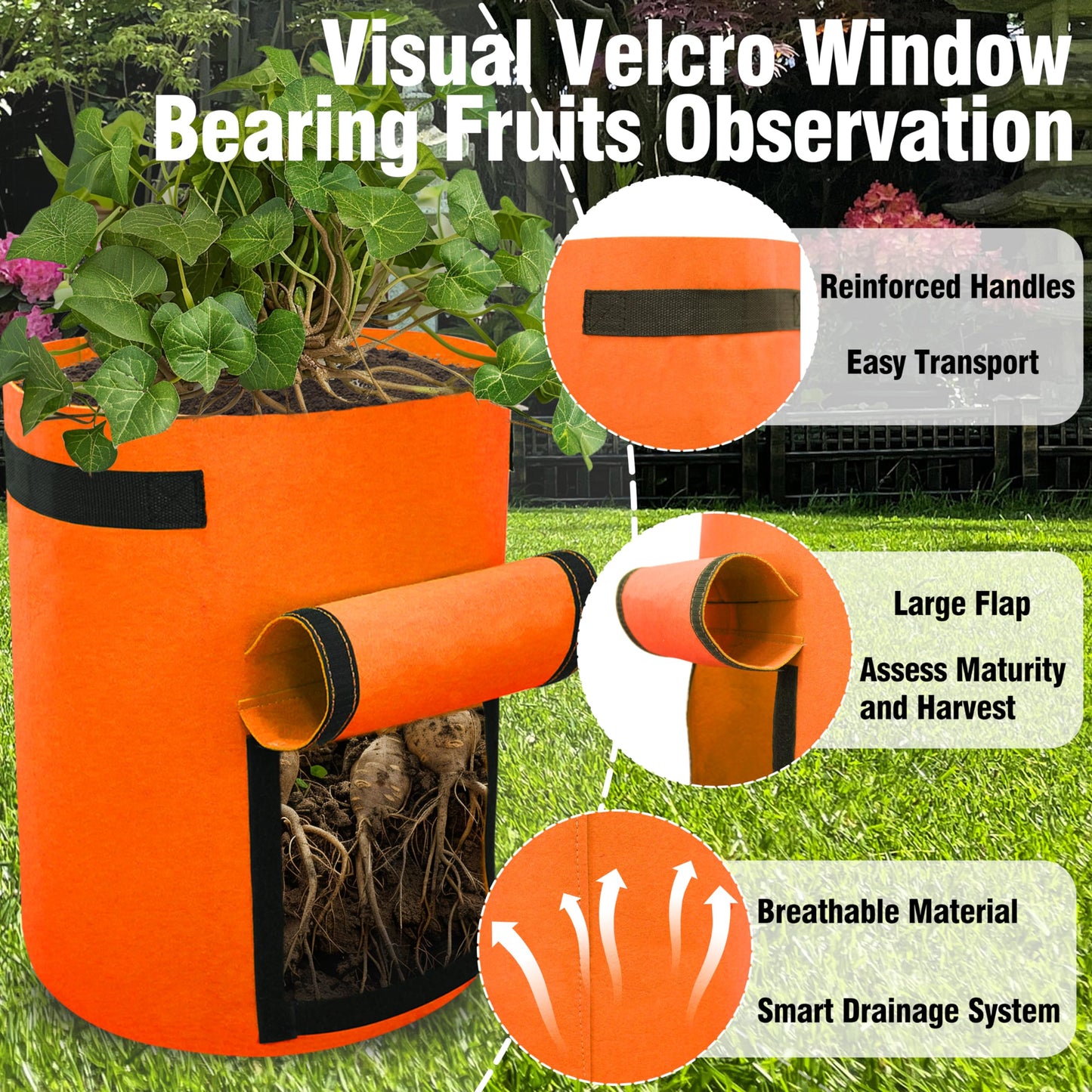 Gardzen 6 Pack BPA-Free 10 Gallon Vegetable Grow Bags with Access Flap and Handles, Suitable for Planting Potato, Taro, Beets, Carrots, Onions, Peanut