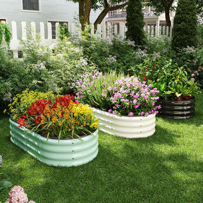 ZFHgarden Galvanized Metal Planter Round Raised Garden Bed Kit for Gardening Outdoor，2x2x1ft Grow Garden Box Raised Flower Bed，Round Galvanized Planter Outdoor Metal Fire Pit Ring Green