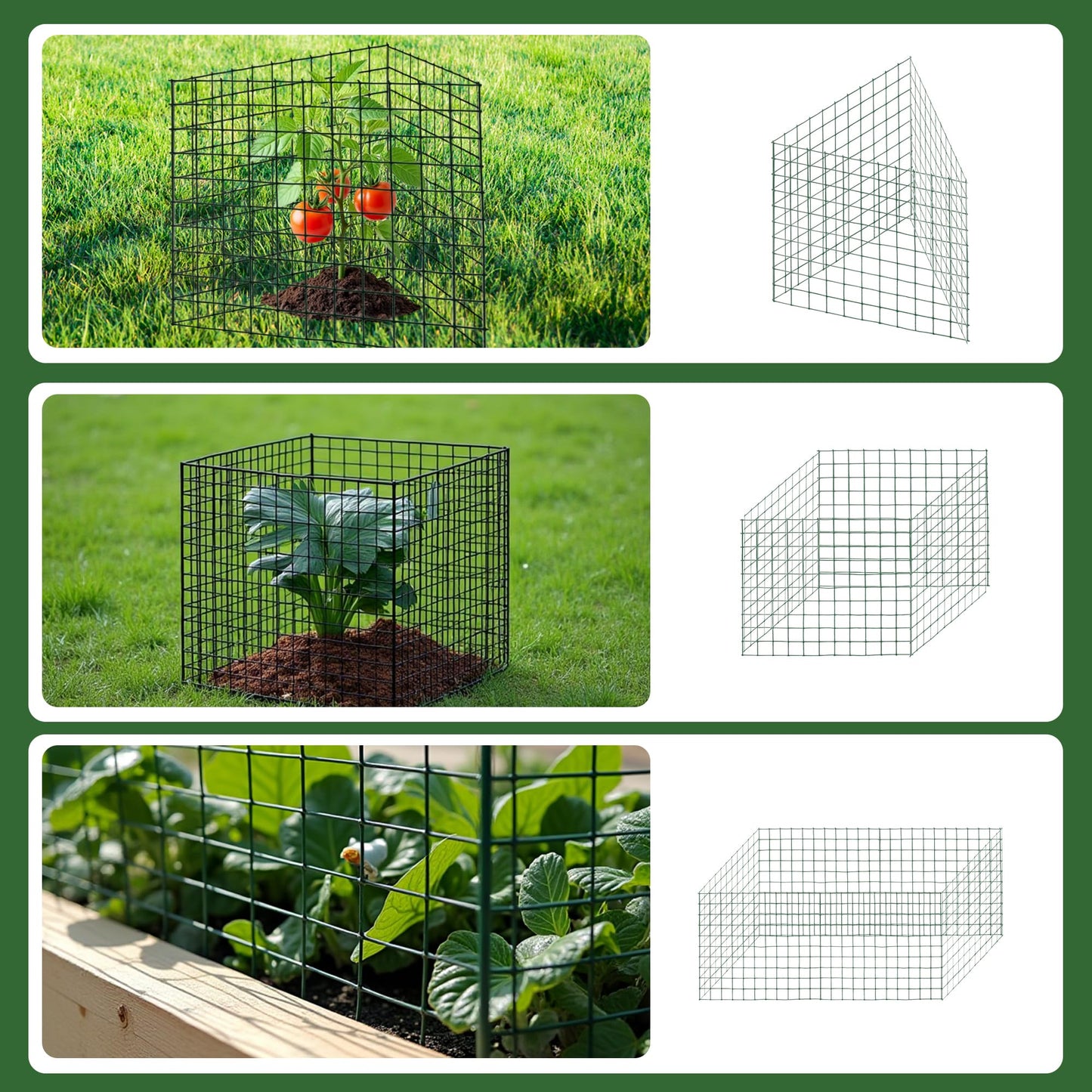 4 Sets of DIY Metal Plant Protectors from Deer, Garden Fencing Animal Barrier Size 11.8 * 12.9 inches, Mesh Plant Cage Chicken Wire Cloche for Plants with Stakes and Nylon Cables