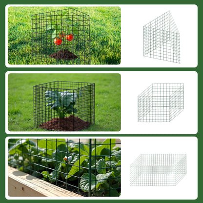 4 Sets of DIY Metal Plant Protectors from Deer, Garden Fencing Animal Barrier Size 11.8 * 12.9 inches, Mesh Plant Cage Chicken Wire Cloche for Plants with Stakes and Nylon Cables