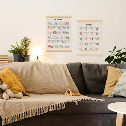 MOTERMATE Boho Alphabet Numbers Poster Hanger Frame, Alphabet Numbers Educational Wall Hanging Decor Art Framed for Kids Nursery Room Classroom, Nursery Wall Poster Prints, 12x16 Inch Set of 2