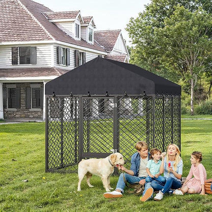 6x6x5.8 FT Heavy Duty Dog Kennel Outdoor with Water-Resistant Roof, Anti-Rust Metal Enclosure for All Weather Resistant, Secure Double Locks for Large Dogs Backyard