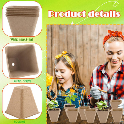 Plukeen 200 Pcs 3.15 Inches Square Seed Starting Pots Biodegradable Drainage Holes Nursery Pot Small Seed Starter Tray Bulk Garden Germination Container for Herb Seed Starter (Color Style 1)