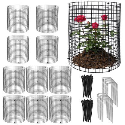 YEXEXINM 10 Pack Garden Plant Protectors from Animals 12"x12" Wire Plant Protectors with Ground Stakes&Nylon Tie Metal Plant Cage to Keep Animals Out Chicken Wire Cloche for Flower Vegetable