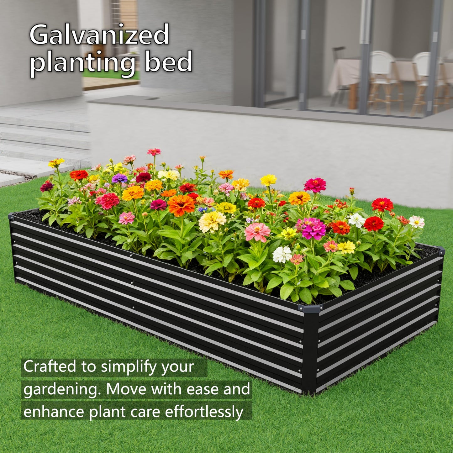 DIIYIV 12x2x1.5FT Galvanized Raised Garden Bed,Vegetable Boxes-Rectangle Metal Flower Box,Large Planter Raised Beds Outdoor Garden for Planting,Fruit,Herb-Black