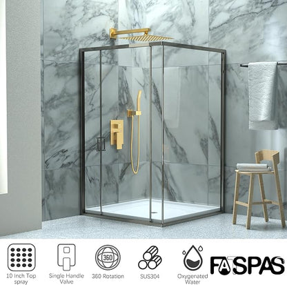 Brushed Gold Shower System with 10-Inch Rain Showerhead and Handheld