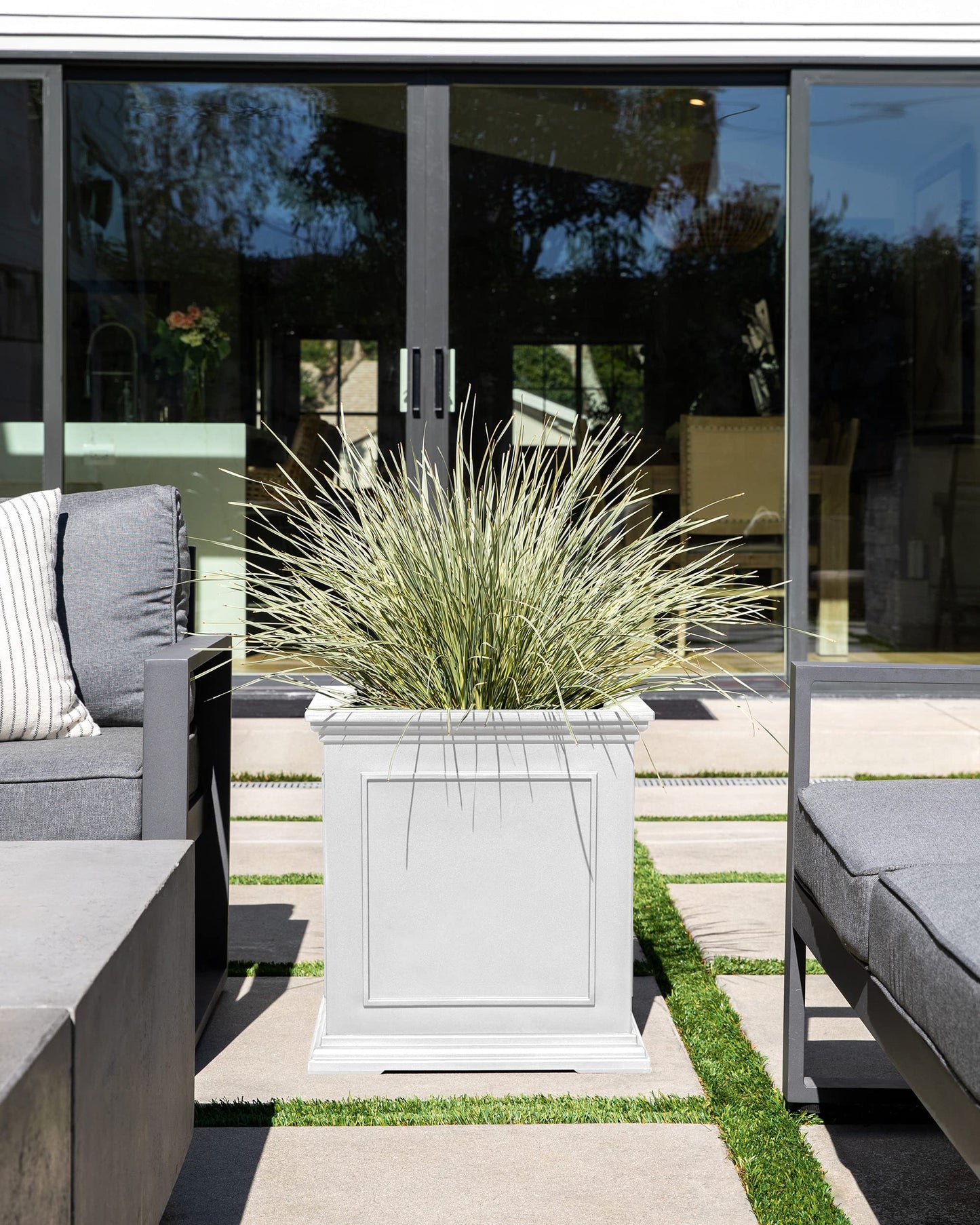 Veradek Brixton Series Cube Plastic Planter - Square Planter for Indoor or Outdoor Patio/Front Porch | Durable All-Weather Use w/Drainage Holes | Classic Estate Design for Flowers, Tall Plants, Trees