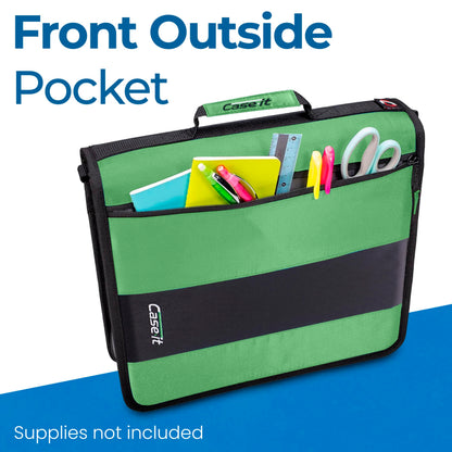Case-it Classic Zipper Binder | 2-Inch O-Rings, 350 Sheet Capacity, Multiple Storage Pockets & Shoulder Strap | School & Office Organizer | D-251 Canopy Green