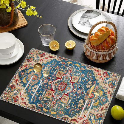 Kerton Stork Blue Cream Placemats Set of 8, Boho Bohemian Place Mats
