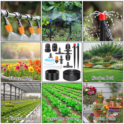 260FT Drip Irrigation System Kit, Automatic Drip Irrigation Kit with 1/2 inch Hose 1/4 inch Distribution Tubing and Accessories for Greenhouse, Yard, Lawn