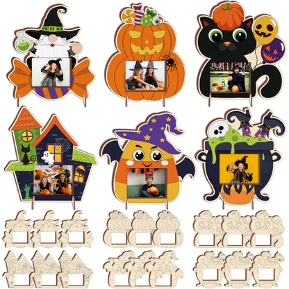 Moon Boat 18PCS Halloween Crafts for Kids Picture Frame Kit DIY Wooden Crafts Painting Your Own Hallowmas Activities Party Supplies