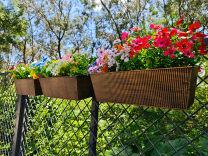 3 Pcs Large Hanging Flower Pots for Railing or Fence 16 Inch Railing Planter Box for Any Balcony Porch or Deck Countryside Style Window Planter Boxes Are Perfect to Herbs & Flowers (Retro-3pcs)