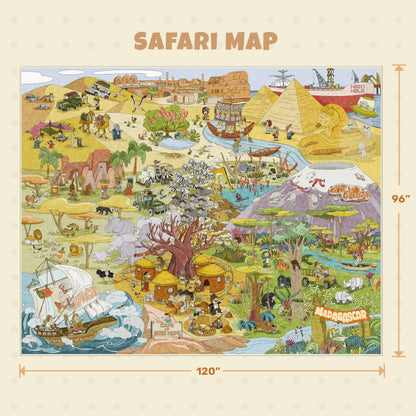 Large Kids Playroom Rug 8x10 – Desert Adventure Safari Animal Map Carpet with Lions, Elephants, Giraffes & Tribes – Educational Play Mat for Boys & Girls Bedroom, Classroom, or Reading Nook