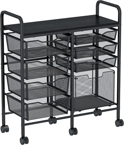 Aokitsink Rolling Cart with Drawers,8-Drawer Storage Cart with Wooden Tabletop and Lockable Wheels,Craft Storage & Art Supply Organizer,Letter-Size File Drawer for Classroom, Office & Home