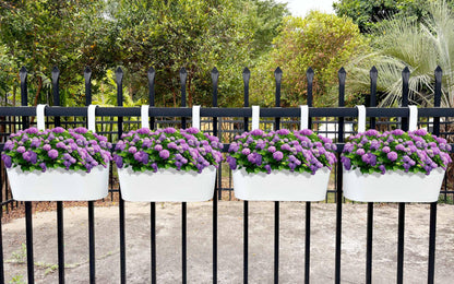 Joyfernal Hanging Planters for Outdoor Plants, 17" Railing Planter Pots, Metal Fence Flower Pot for Porch Balcony with Detachable Hook (White, Pack of 2)