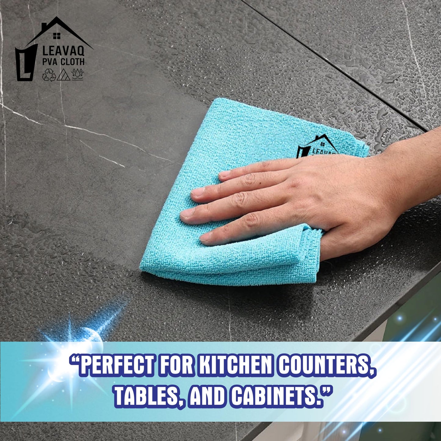 Leavaq PVA Microfiber Cleaning Cloth 3-Pack — Streak-Free Shammy Towel, Super Absorbent Chamois Cloth for Kitchen, Glass, Mirror, Bathroom | No Chemicals Needed | Reusable 12"x12"
