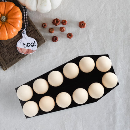 Spooky Gothic Coffin Egg Tray - Black Wooden Egg Holder for Soft Boiled Eggs - Unique Halloween Kitchen Decor - Ideal Gothic Kitchen Accessory - Perfect for Witchy, Haunted House Themes (12 eggs)
