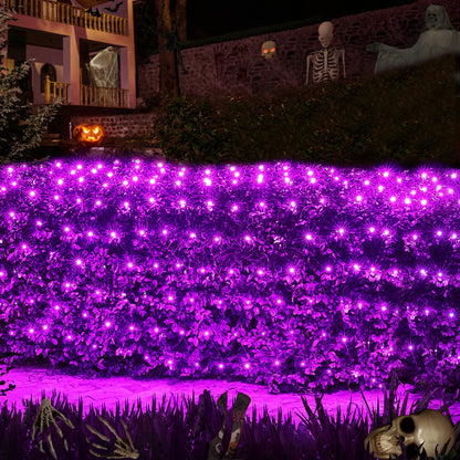 WBao Halloween Lights Outdoor 360LED 11.5ft x 6.9ft Halloween Net Lights with 8 Modes, Timer, Connectable, Waterproof & Dark Green Wire for Lawn, Bushes, Shrubs Outdoor Holiday Decorations, Purple