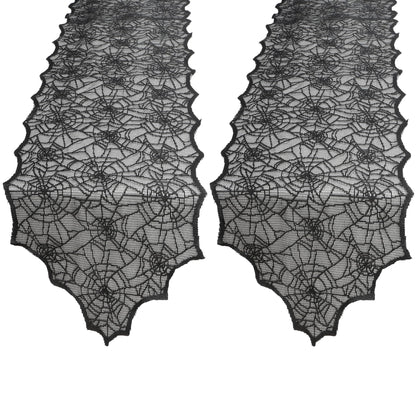 Black Lace Spider Web Table Runner - 2 Pcs, 18 X 72 Inch - Polyester Lace - Perfect for Halloween Parties & Gatherings