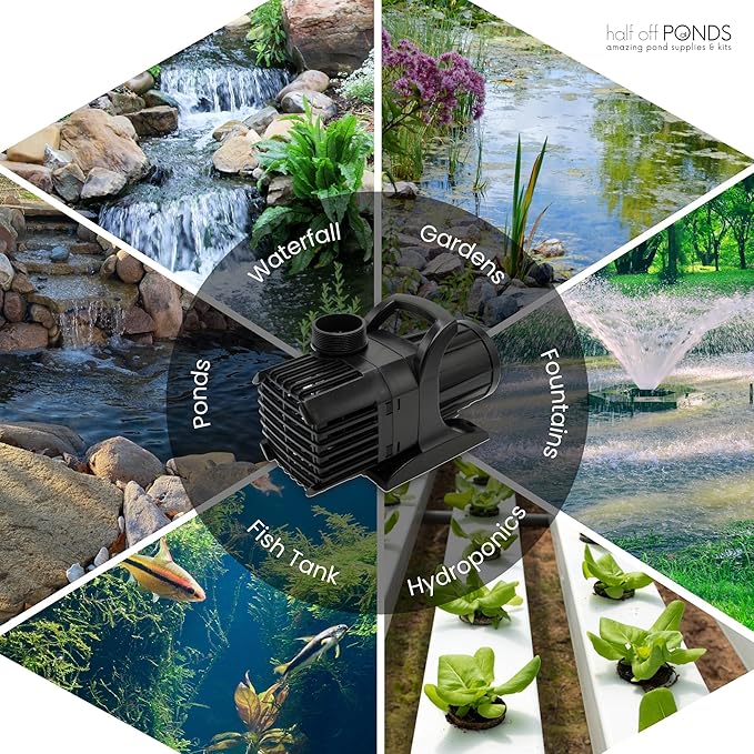 HALF OFF PONDS Submersible Water Pump, 3,000 GPH Pond Pump with 100FT Power Cord and 19FT Max Head, 192W Ultra Quiet Energy Efficient Pump for Koi Pond, Fountain, Waterfall, Water Garden, Skimmer