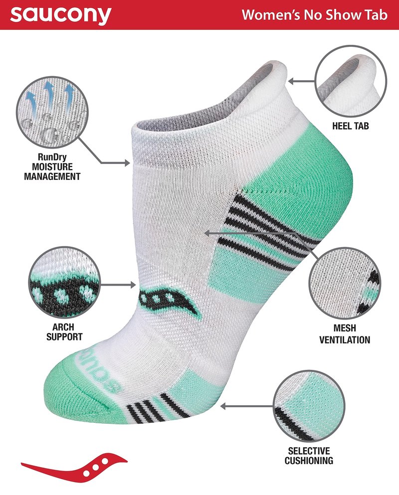 Saucony Women's RunDry Performance 8, 16 Pairs Heel Tab Athletic Socks, S-L, Assorted Light (8 Pairs), Medium