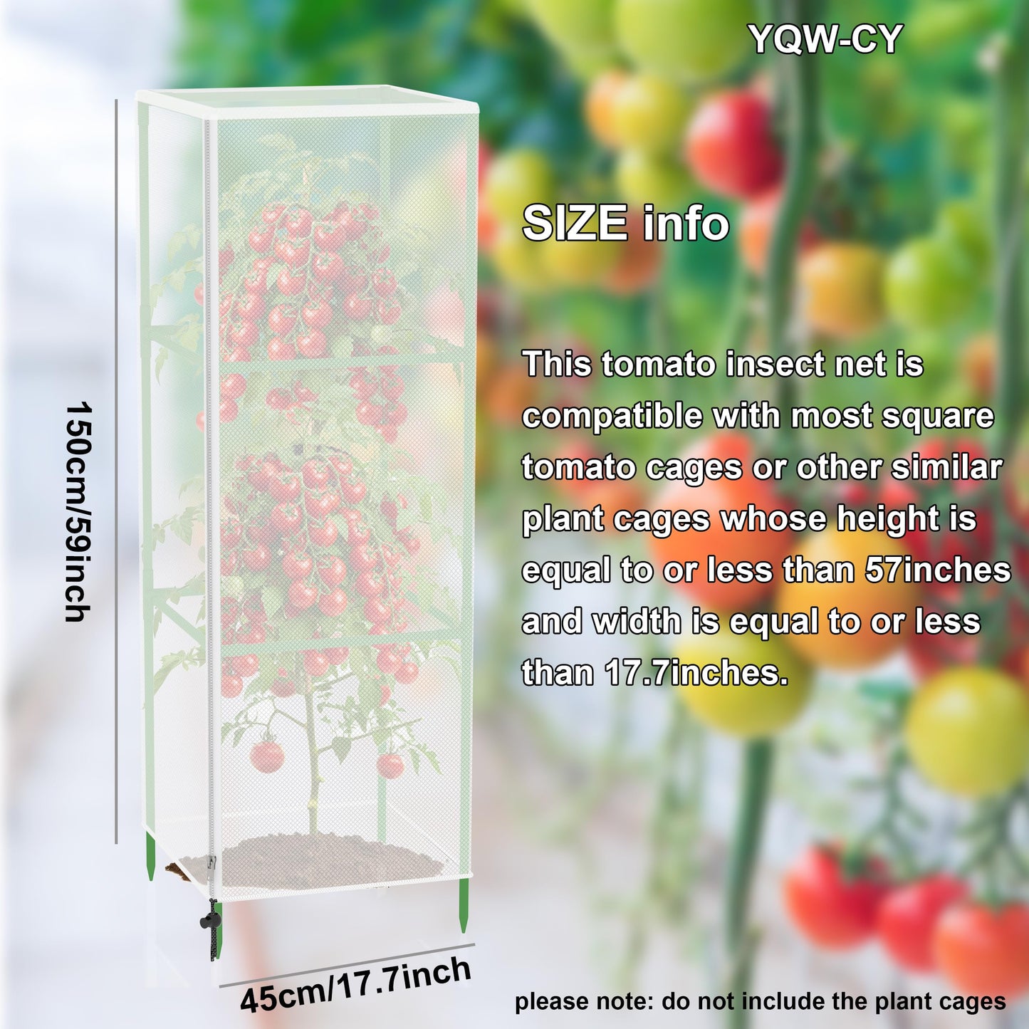 Garden Bird Netting Cover for Square Plant Cage, Plant Cover 59" x 17.7" Insect Tomato Cage Net with Zipper and Drawstring, Tomato Trellis Netting Protection Cover for Protecting Plant (6 Pack)