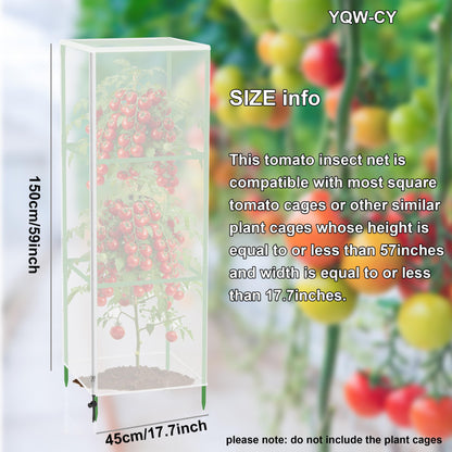 Garden Bird Netting Plant Cover for Square Tomato Cage, 59" x 17.7" Insect Barrier Tomato Cage Net with Zipper and Drawstring, Tomato Trellis Netting Protection Cover for Protecting Plant (3 Pack)
