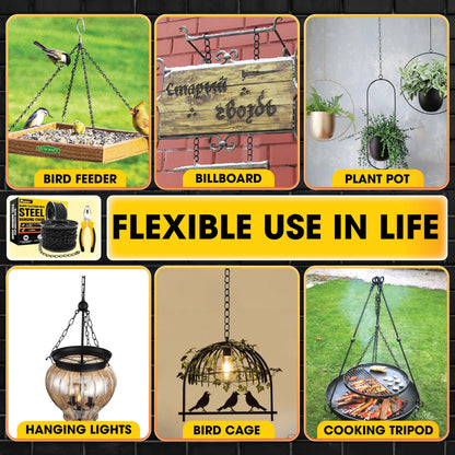 [Upgraded] 50FT Black Electroplated Steel Hanging Chain Roll, Pliers Included, 20LBS Load Capacity, Durable, Rust-Resistant, Adjustable Length for Hanging Bird Feeders, Planters, Lanterns, Billboards