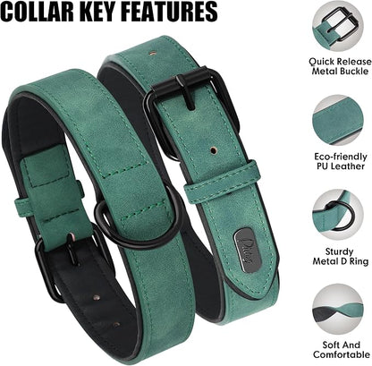 Didog Soft Padded PU Leather Dog Collar, Breathable and Adjustable Dog Collars for Medium Dogs, Comfortable for Daily Walk, Green, L Fit Neck 14-18"(22-44 lbs)