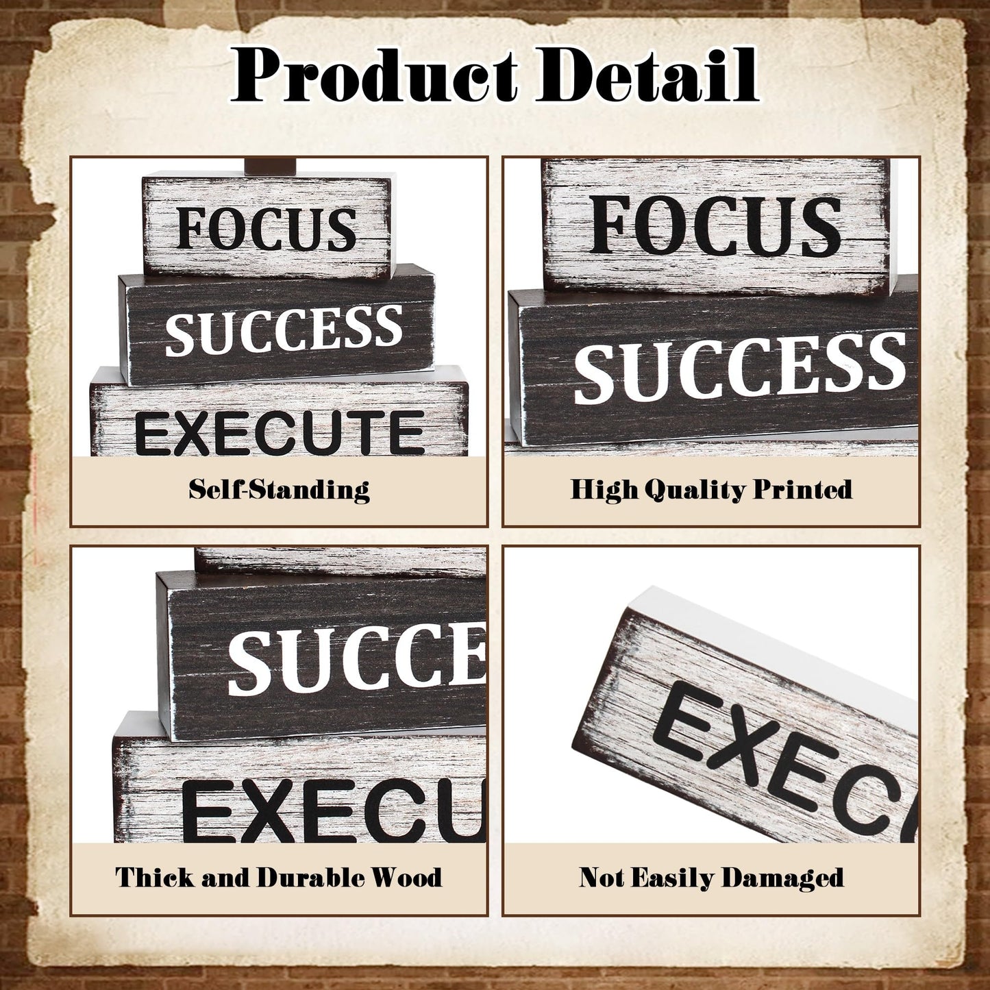 4 Pcs Inspirational Farmhouse Wooden Tiered Tray Decor, Motivational Retro Rustic Table Centerpiece Decorations Gifts for Office Home Kitchen Mantel Shelf