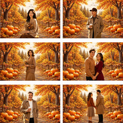 Bondjos Fall Photography Backdrop, Fall Pumpkin Rustic Country Road Maple Leaf Forest Photo Backdrop,Vibrant Photoshoot Backdrop, Photo Booth Background for Autumn Thanksgiving Halloween Party Decor