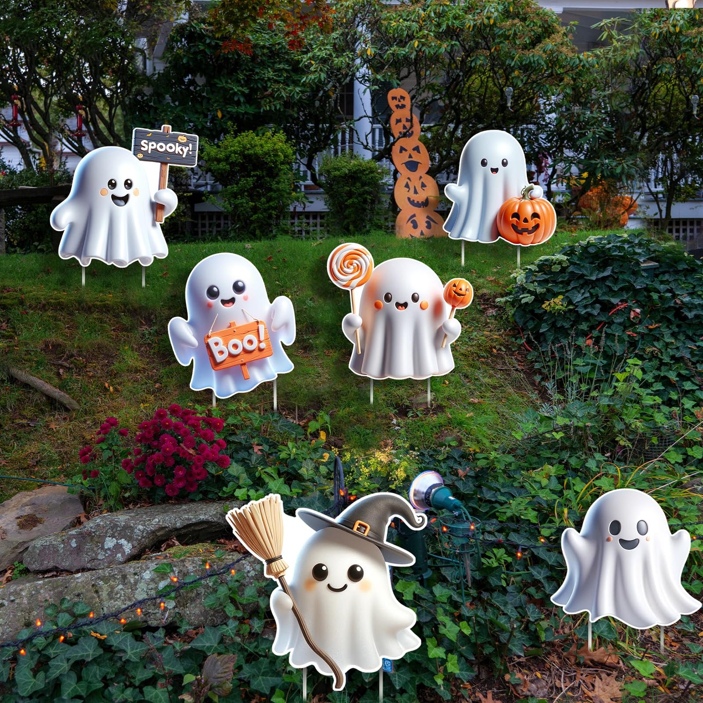 DoubleFill 6 Pcs Halloween Ghost Yard Signs Lawn Outdoor Decorations 3D Ghost Yard Stakes for Halloween Home Front Yard Garden Party Supplies(Classic)