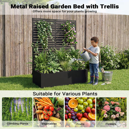 seethmi Metal Raised Garden Bed with HDPE Trellis, 45"x16"x59" Planter Box for Vegetables & Climbing Plants, Outdoor HDPE Privacy Screen Planter with Drainage Holes for Patio, Backyard, Garden