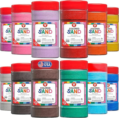 Hygloss Colored Sand for Crafts – 12 Assorted Colors – 1 lb– Vibrant Colorful Fine Sensory Play Sand Art Kits for Kids – Classroom Activities for Children 3 4 5 6 7 8 9 10 11 12 – Safe for Ages 3+