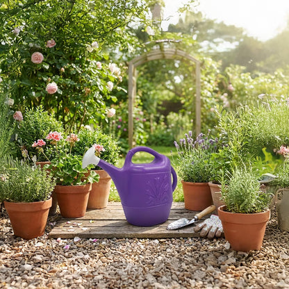 Union Products 63071 2 Gallon Plastic Indoor/Outdoor Watering Can w/ Tulip Design for Garden, Potted Plants, & Patio Pots, Purple