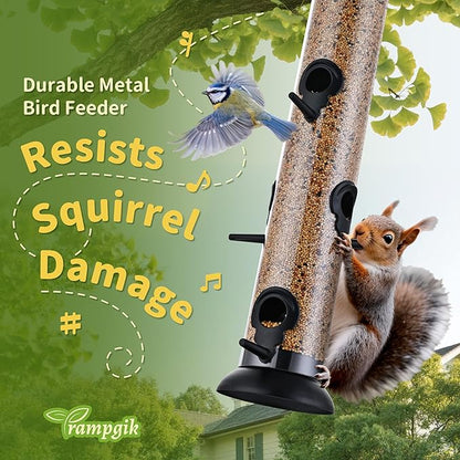 Bird Feeders for Outdoors Hanging,Finch Feeders for Outside,Chew-Proof Hanging Bird Feeder,Rust-Proof Birdfeeder,Squirrel Proof 6 Ports Metal Bird Feeder,14 Inch,1 Pack,Black