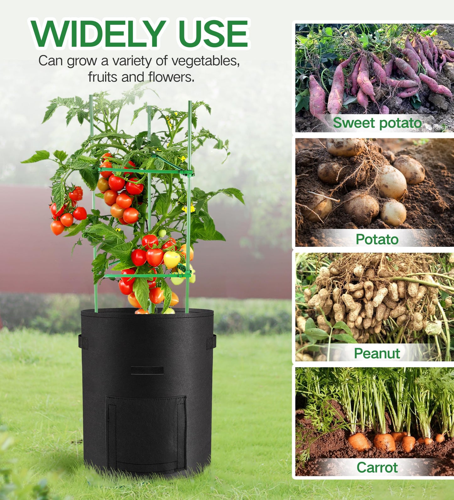 Moyios 6-Pack 10 Gallon Potato Grow Bags – Durable Nonwoven Fabric Planters with Reinforced Handles | Reusable Garden Containers for Potatoes, Vegetables (Black, 10 Gallons/6 Pack)