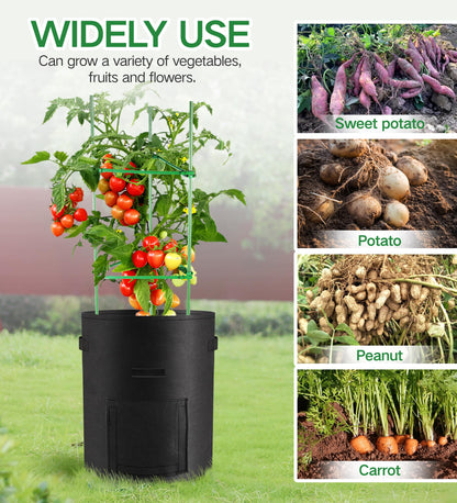 Moyios 6-Pack 10 Gallon Potato Grow Bags – Durable Nonwoven Fabric Planters with Reinforced Handles | Reusable Garden Containers for Potatoes, Vegetables (Black, 10 Gallons/6 Pack)