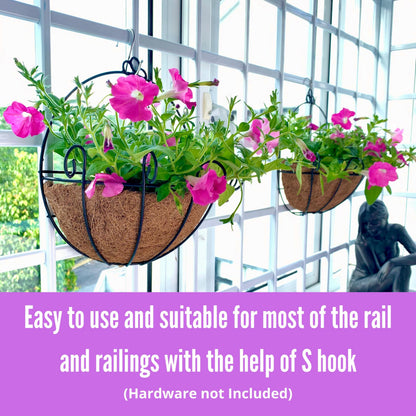 Shoplala Wall Hanging Planter for Outdoor (2 Pack, 10 Inch) Black Metal Hanging Flower Basket for Plants, Wall Planters with Coco Liner Indoor Wall Mounted Plant Holder Outside Balcony Fence Rail Deck
