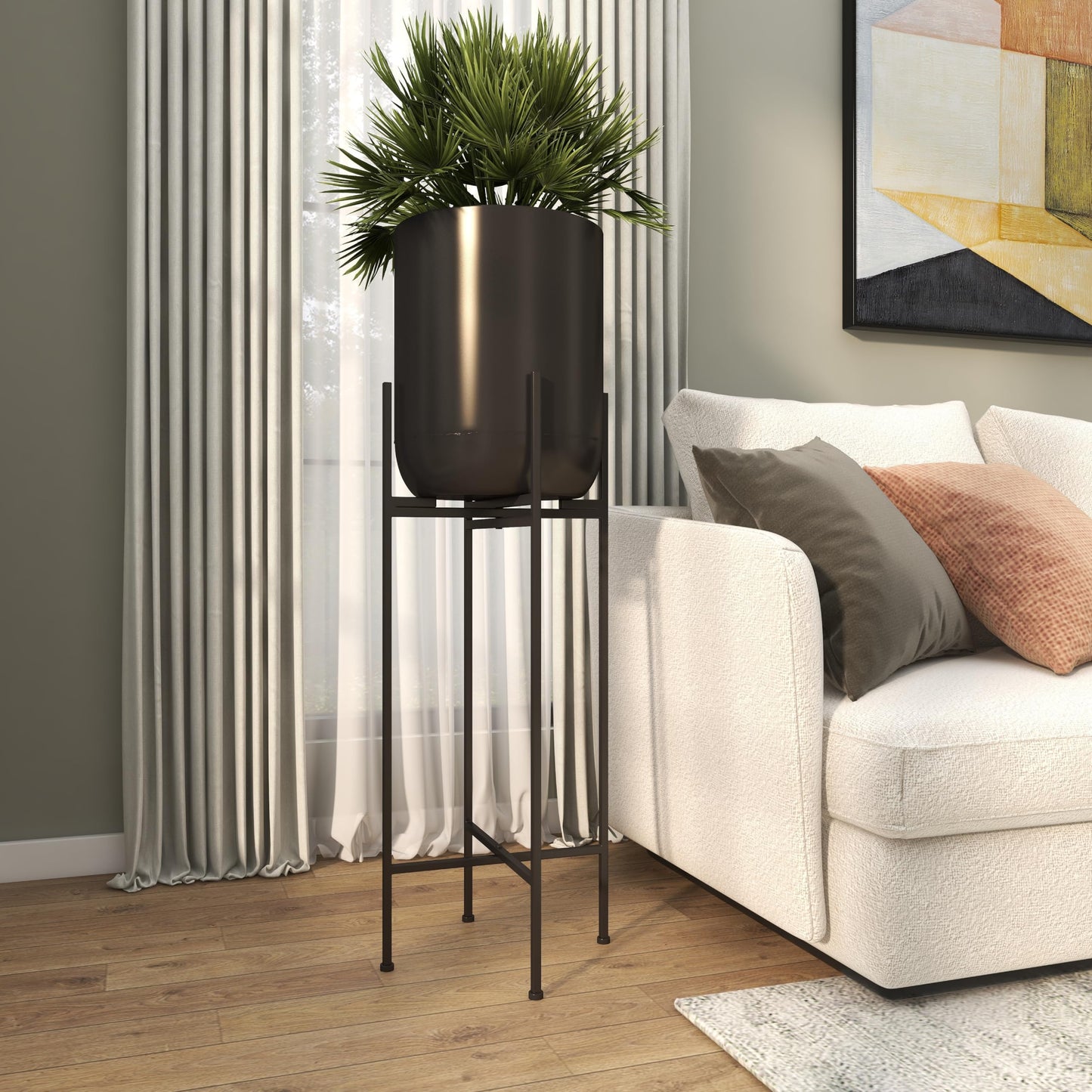 Deco 79 Metal Indoor Outdoor Planter Tall Large Planter Pot with Removable Stand, Planter 12" x 12" x 36", Black